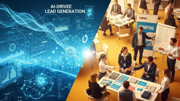 AI-driven lead generation versus traditional methods, showcasing digital and human elements