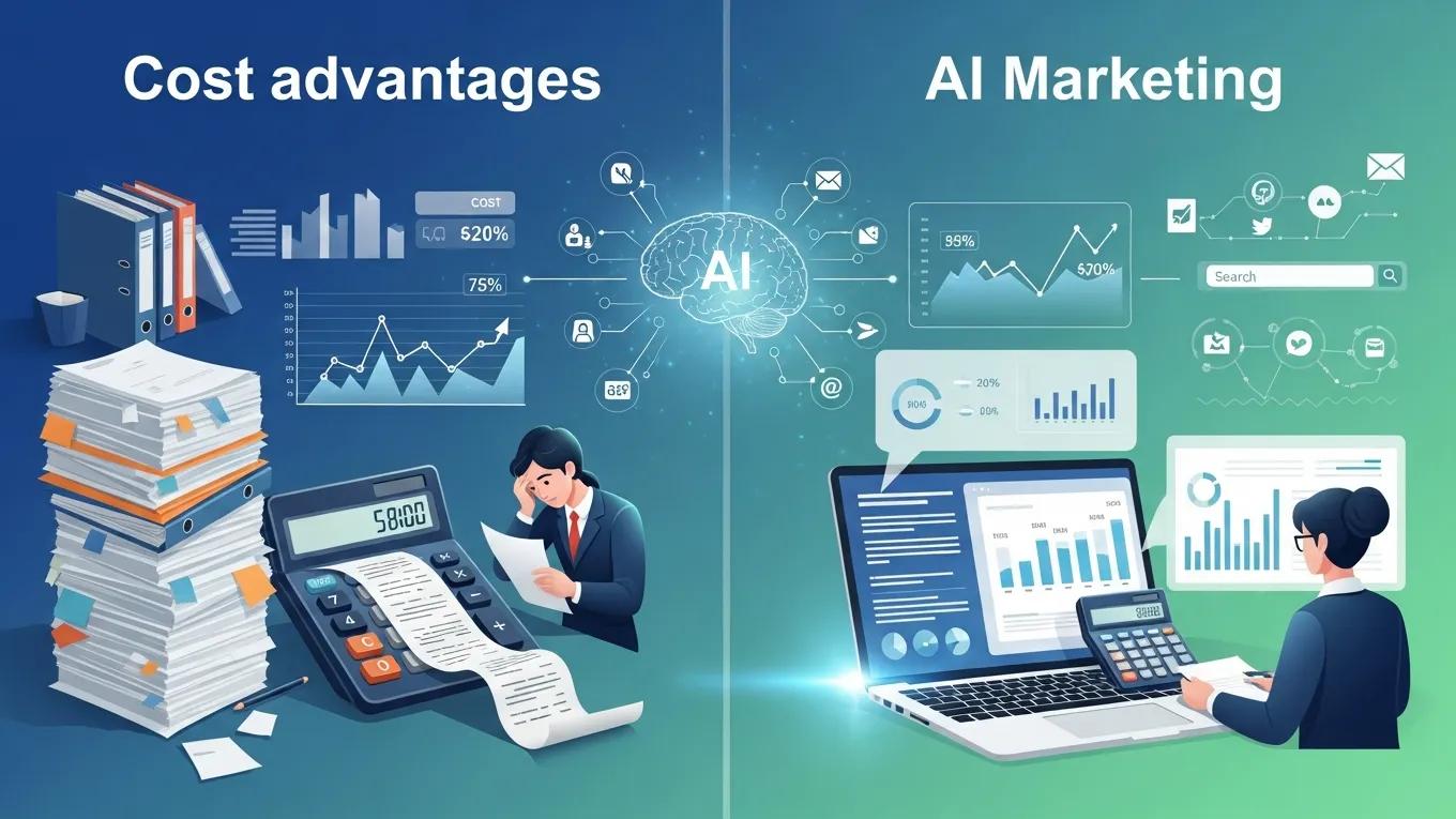 Visual comparison of cost advantages between AI marketing tools and traditional methods